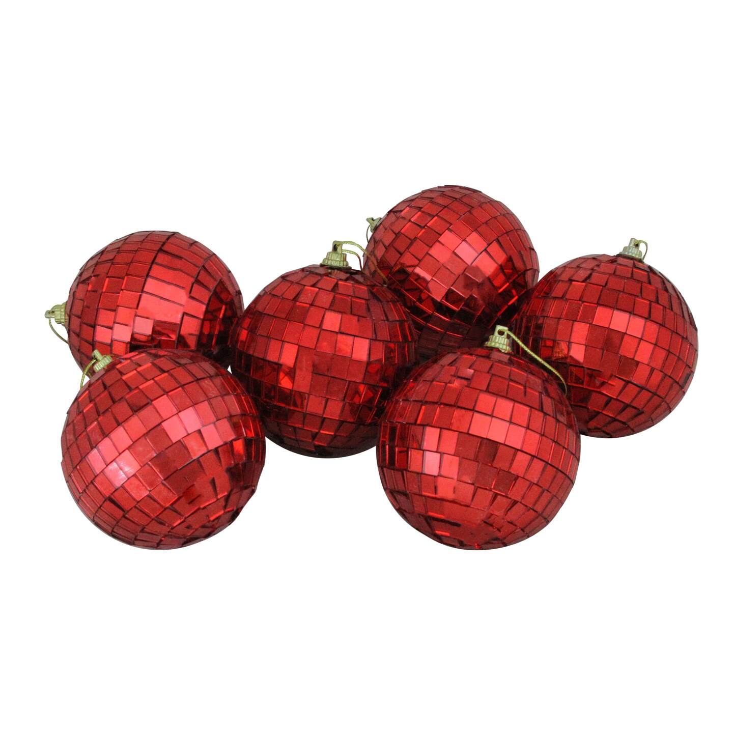 Northlight 6ct Red Hot Mirrored Glass Disco Ball Christmas Ornaments 3.25" (80mm)