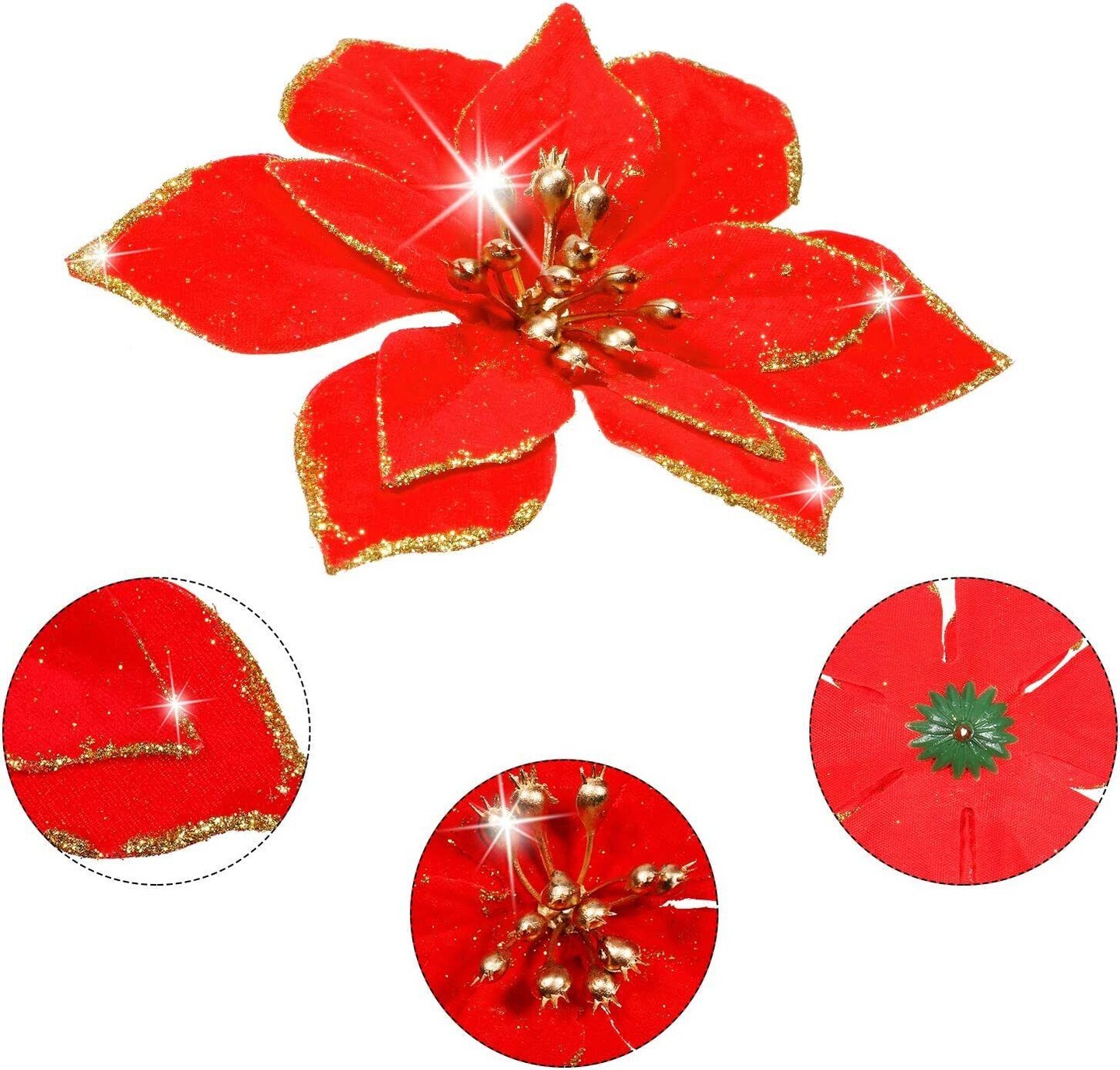 Kitcheniva Glittered Poinsettia Flowers Christmas Hanging Ornaments 5 Pcs