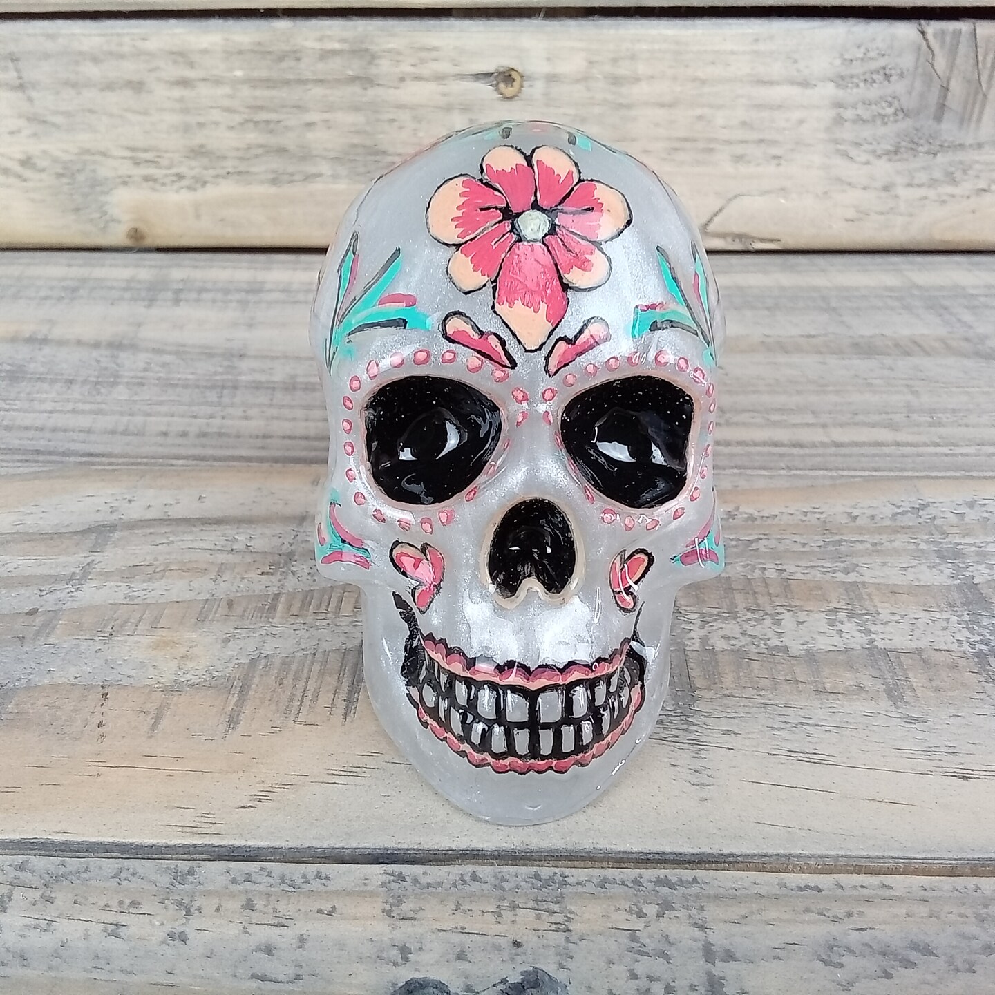 Resin hand authentic painted sugar skull