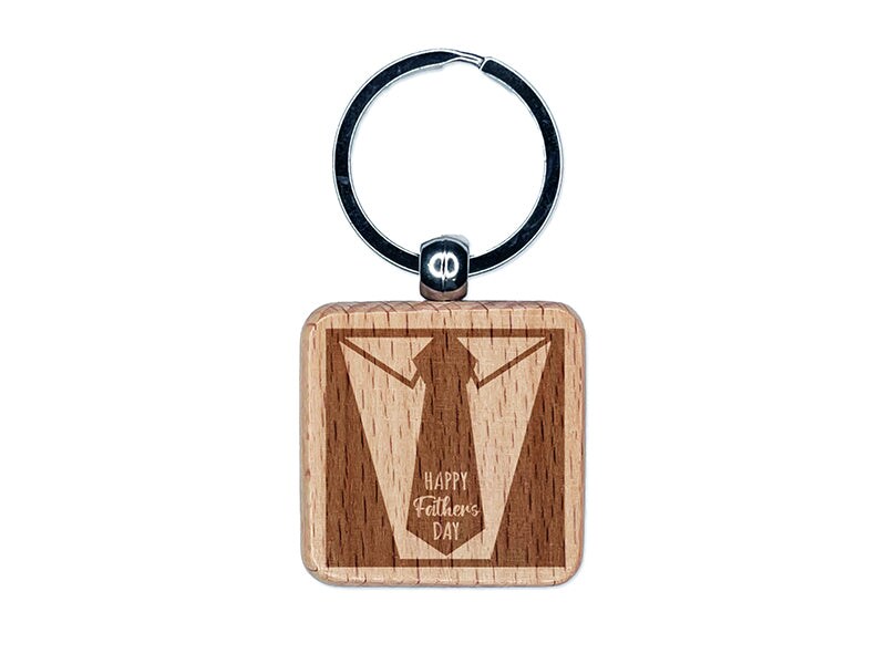Happy Father&#x27;s Day Suit and Tie Engraved Wood Square Keychain Tag Charm
