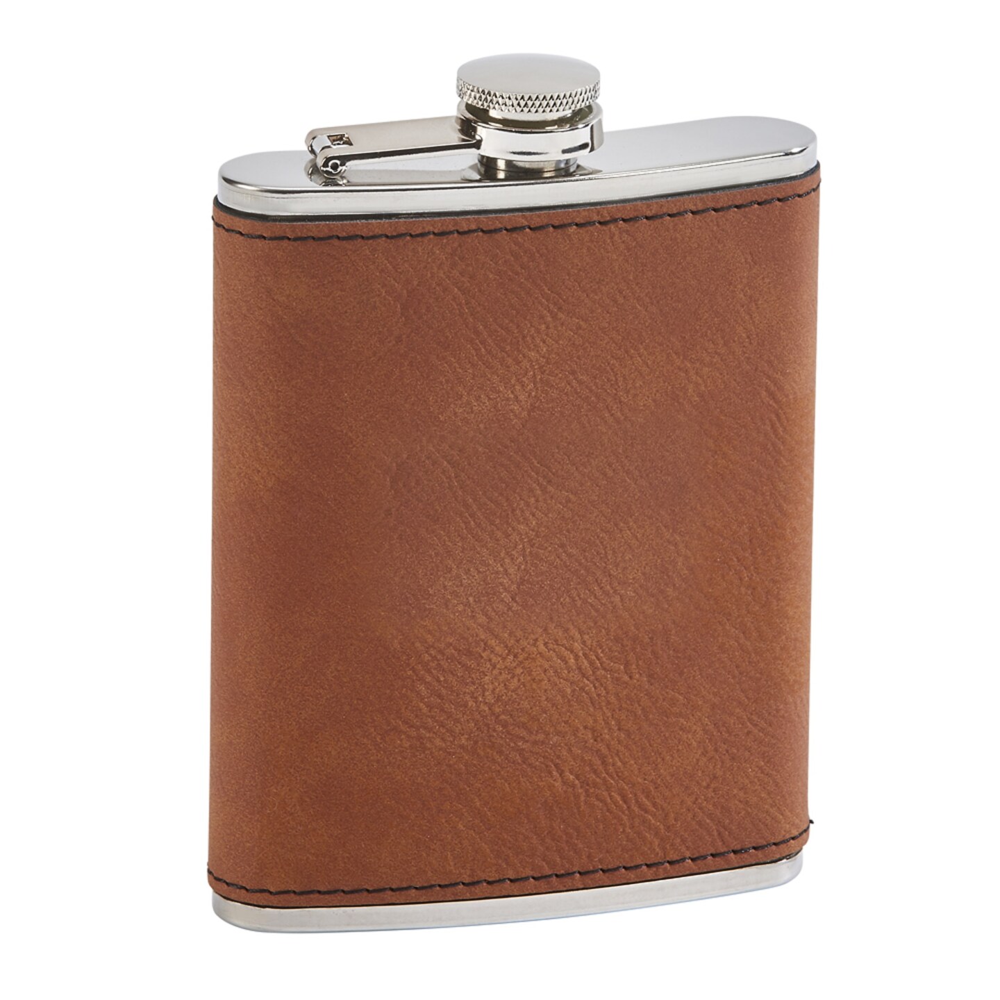 Contemporary Home Living 5.25&#x22; Caramel Leatherette Stainless Steel Flask