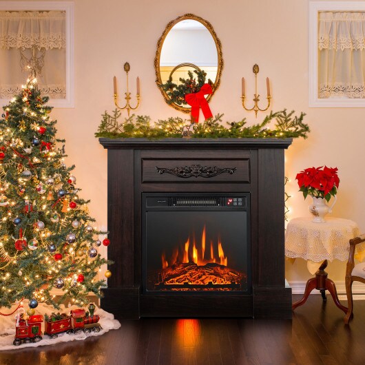 32 Inch Electric Fireplace with Mantel and Remote Control