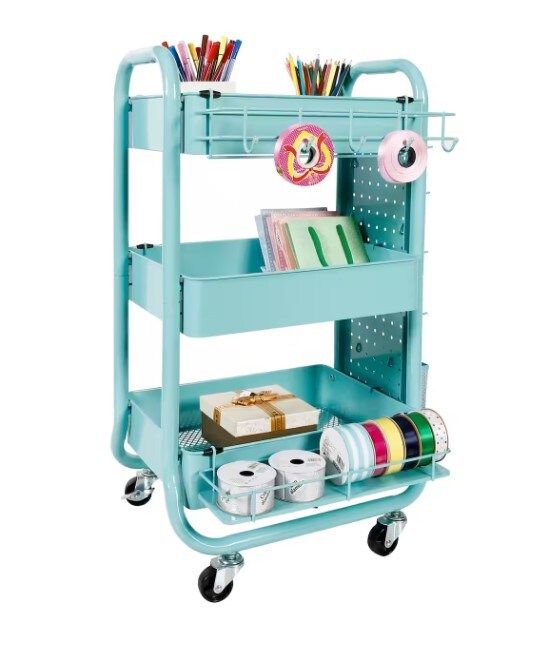 Gramercy Rolling Utility Cart, Multipurpose Cart For Home and Office - Teal