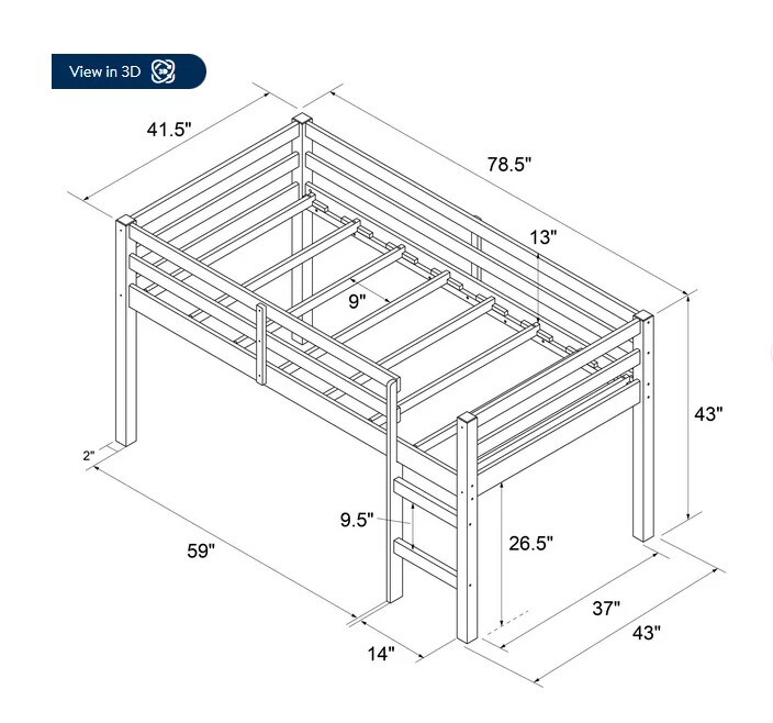 White Benson Junior Twin Loft Bed