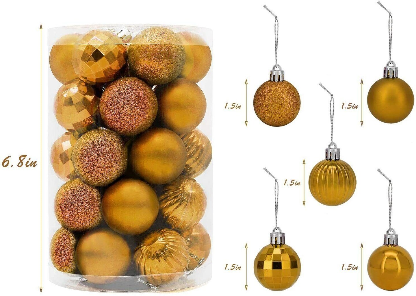 34Piece Christmas Glitter Ball Ornaments (1.5") Xmas Tree Decorations