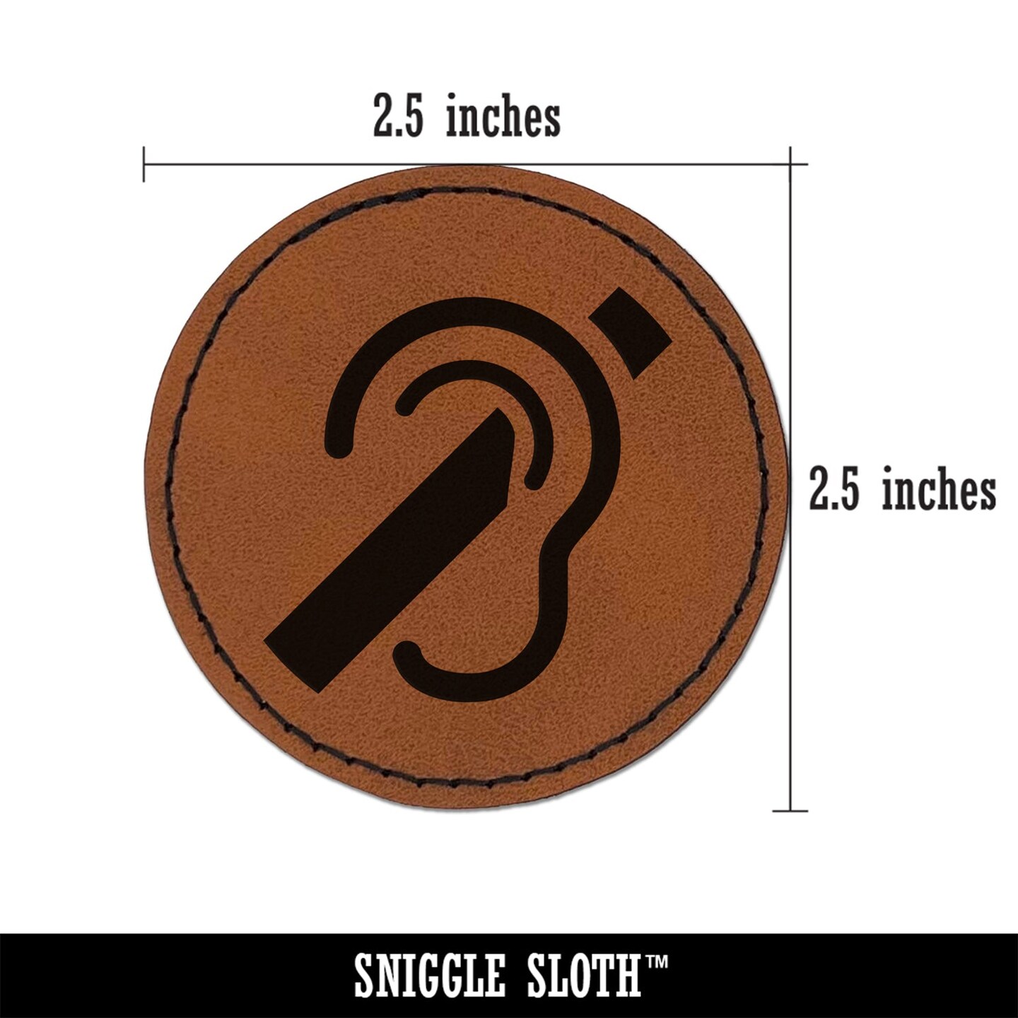 Deaf Hearing Loss Impaired International Symbol Round Iron-On Engraved Faux Leather Patch Applique - 2.5&#x22;