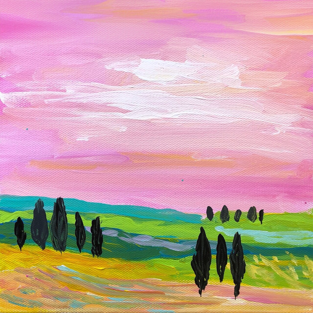 Big Pink Sky Acrylic Painting For Beginners