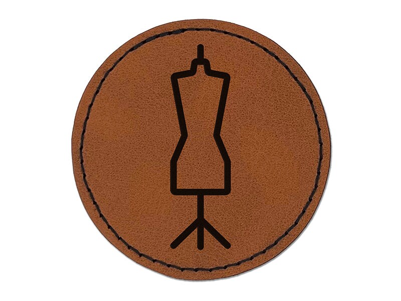 Dress Mannequin Form Sewing Round Iron-On Engraved Faux Leather Patch Applique - 2.5&#x22;