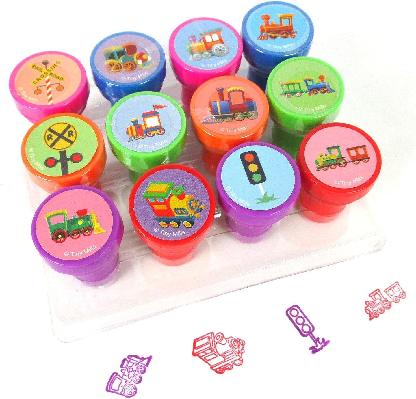 TINYMILLS 12 Pcs Train Stamp Kit for Kids - Train Stamper Set Gift Party Favors