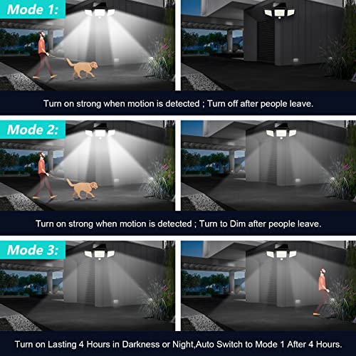 2500LM 210 LED Security Lights with Remote Control,3 Heads Motion Sensor Lights, IP65 Waterproof,270&#xB0; Wide Angle Flood Wall Lights with 3 Modes(1 Packs)