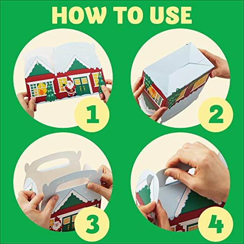 JOYIN 24 PCS 3D Christmas House Cardboard Treat Boxes for Holiday Xmas Goody Gift, Goodie Paper Boxes, School Classroom Party Favor Supplies, Candy Treat Cardboard Cookie Boxes