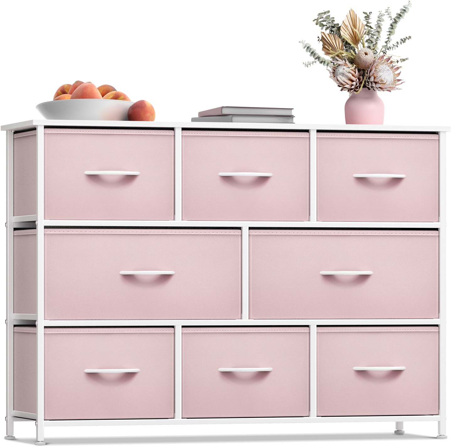 Sorbus Dresser with 8 Drawers - Chest Organizer Unit with Steel Frame Wood Top & Handle Easy Pull Fabric Bins for Clothes - Wide Storage Furniture for Bedroom, Hallway, Living Room, Nursery & Closet