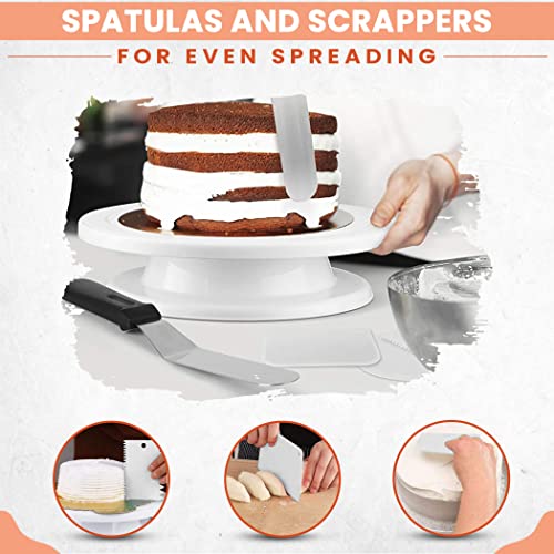 35 PCS Cake Turntable and Leveler-Rotating Cake Stand with Non Slip pad-7 Icing Tips and 20 Bags- Straight & Offset Spatula-3 Scraper Set -EBook-Cake Decorating Supplies Kit -Baking Tools