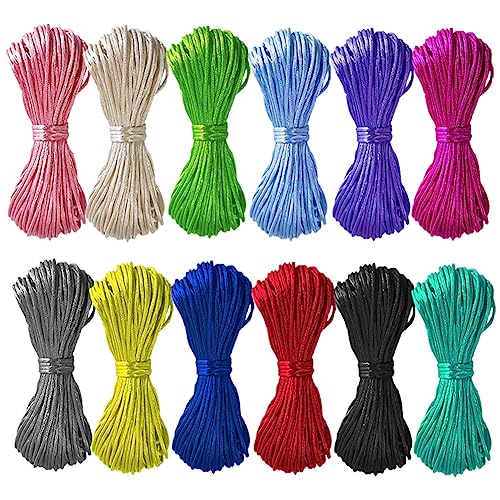 2mm Satin Nylon Cord for Jewelry Making Mexican Bracelets String Nylon Cord  for Bracelet 12 Colors 252 Yards for Lanyard,Beading,Macrame,Craft Cord,Chinese  Knotting Friendship Bracelet Cording