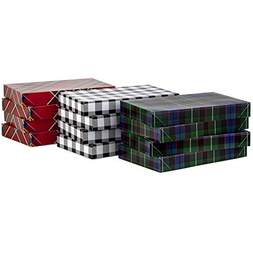 Hallmark Plaid Shirt Box Bundle (12 Boxes, 3 Designs) Blue, Green, Red, Black Buffalo Check for Christmas, Hanukkah, Birthdays, Father's Day