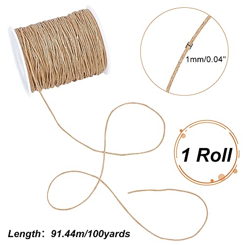 100 Yards 1mm Waxed Cotton Cord Thread Beading String for Bracelet Necklace Making Crafting Beading Macrame Vase Decor, Burlywood