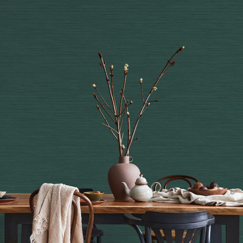Tempaper Faux Horizontal Grasscloth Textured Peel and Stick Wallpaper Teal