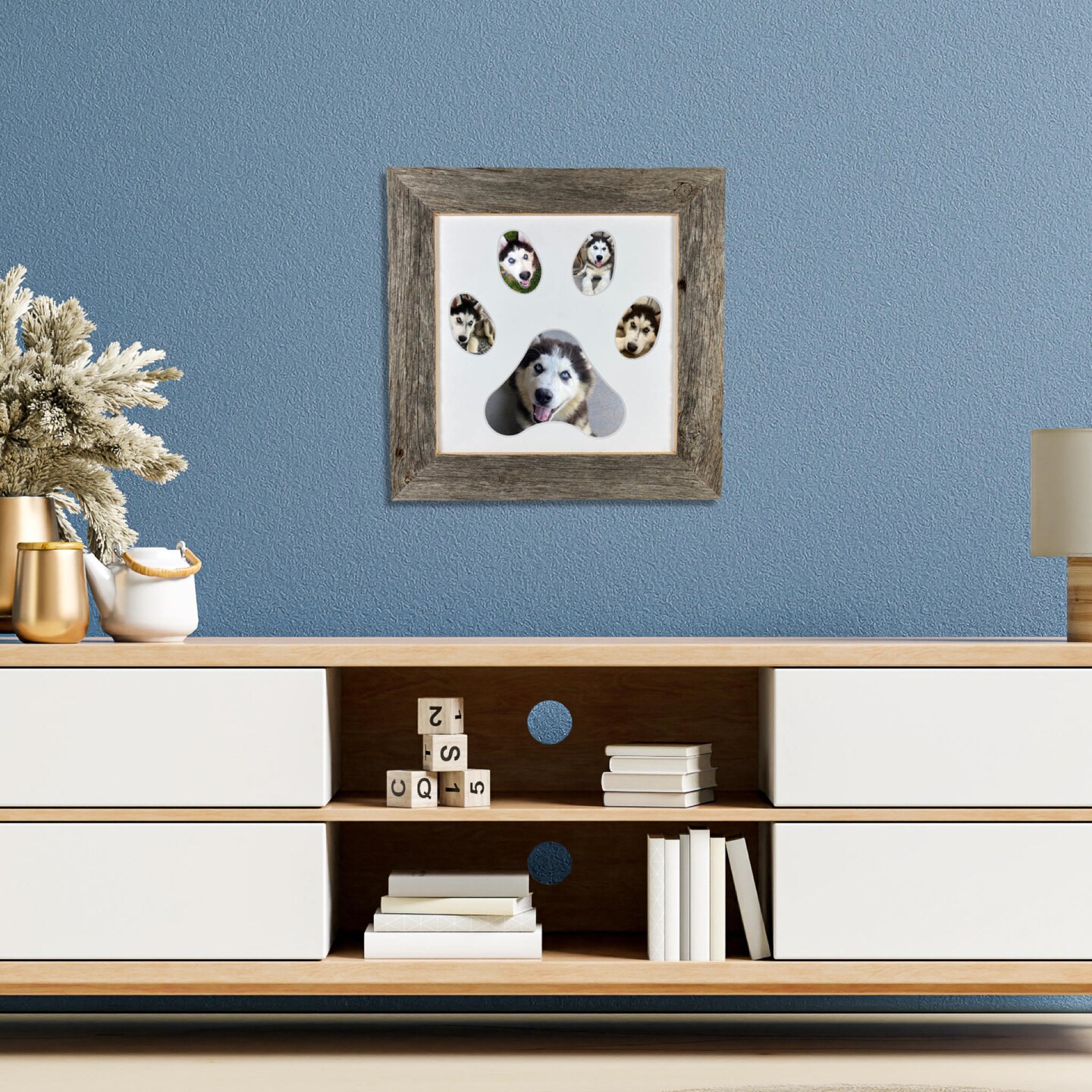Rustic Farmhouse Paw Collage Series Reclaimed Wood Picture Frame with 5 Openings