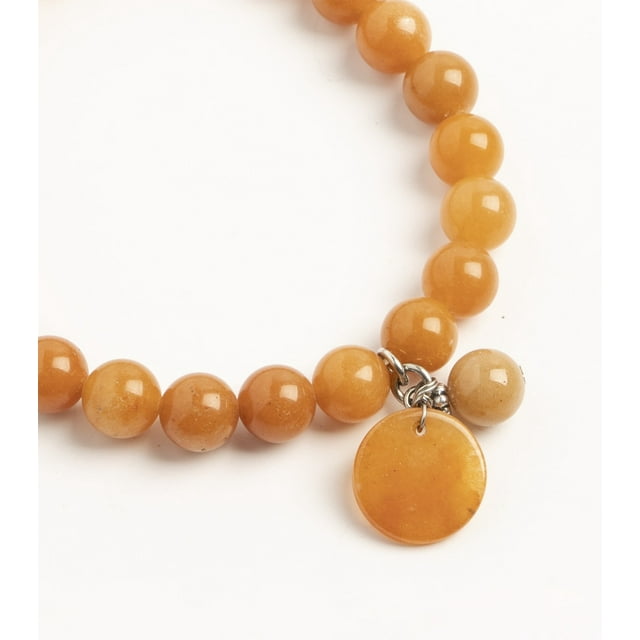 Earth&#x27;s Jewels Semi-Precious Peach Aventurine Orange Round Beads Bracelet, Red Charm