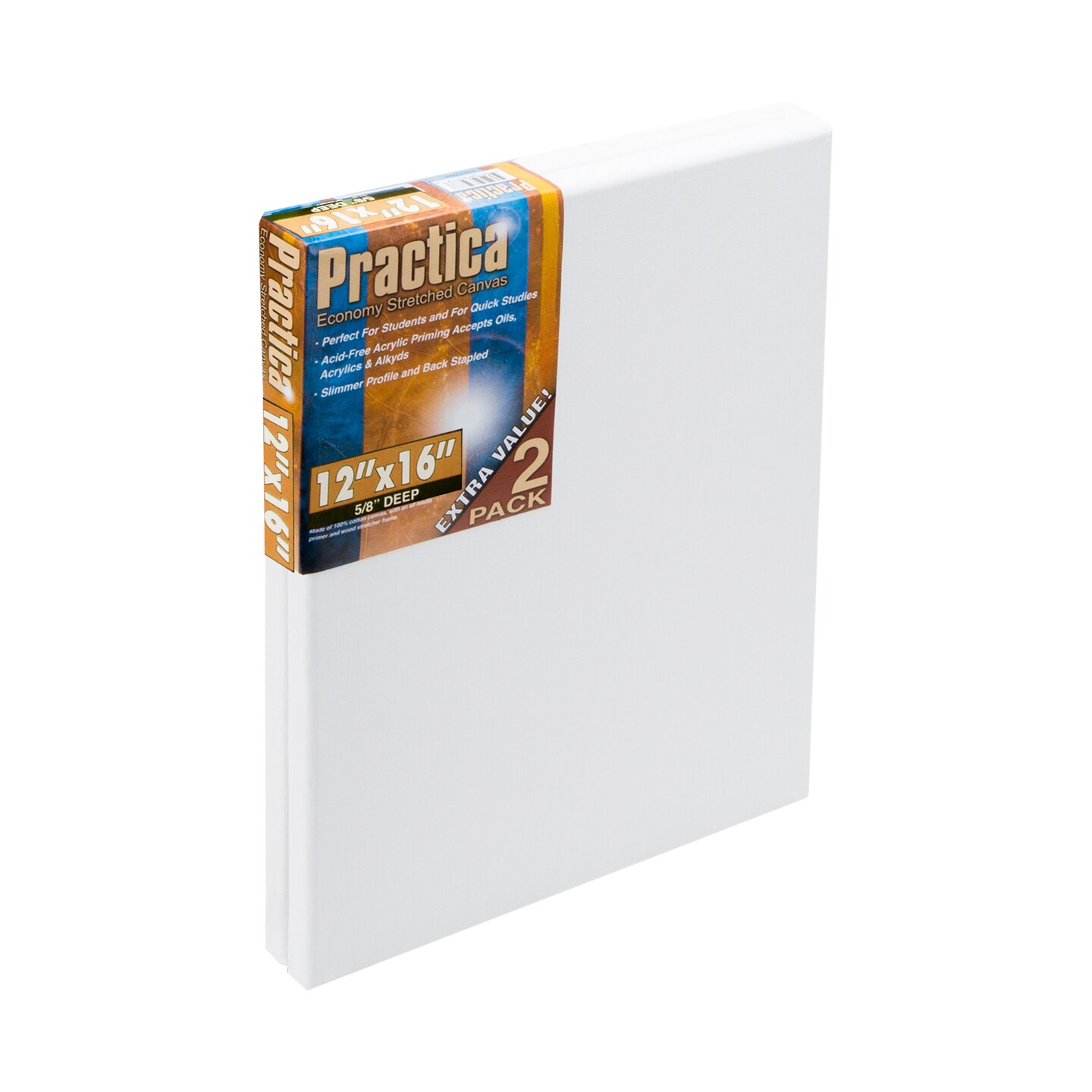 Practica Economy Stretched Cotton Canvas 2 Packs - Acid-Free Acrylic Primed Canvas for Acrylics, Pastels, Graphite, & More!