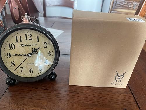 K&#xF6;nigswerk Vintage Analog Alarm Clock, 5.25 inch Small Silent Desk Clock with Night Light, Battery Operated for Table, Bedroom, Bedside, Living Room, Room Decor (Classic)