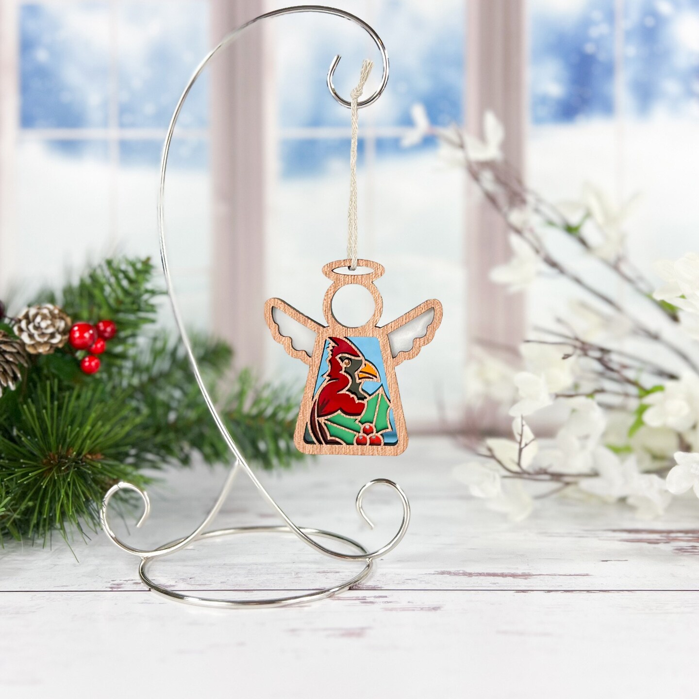 3.5&#x22; Winter Cardinal Ornament - Handcrafted in Texas - Mother&#x27;s Angels&#xAE; Figurine - Mother&#x27;s Day Gifts