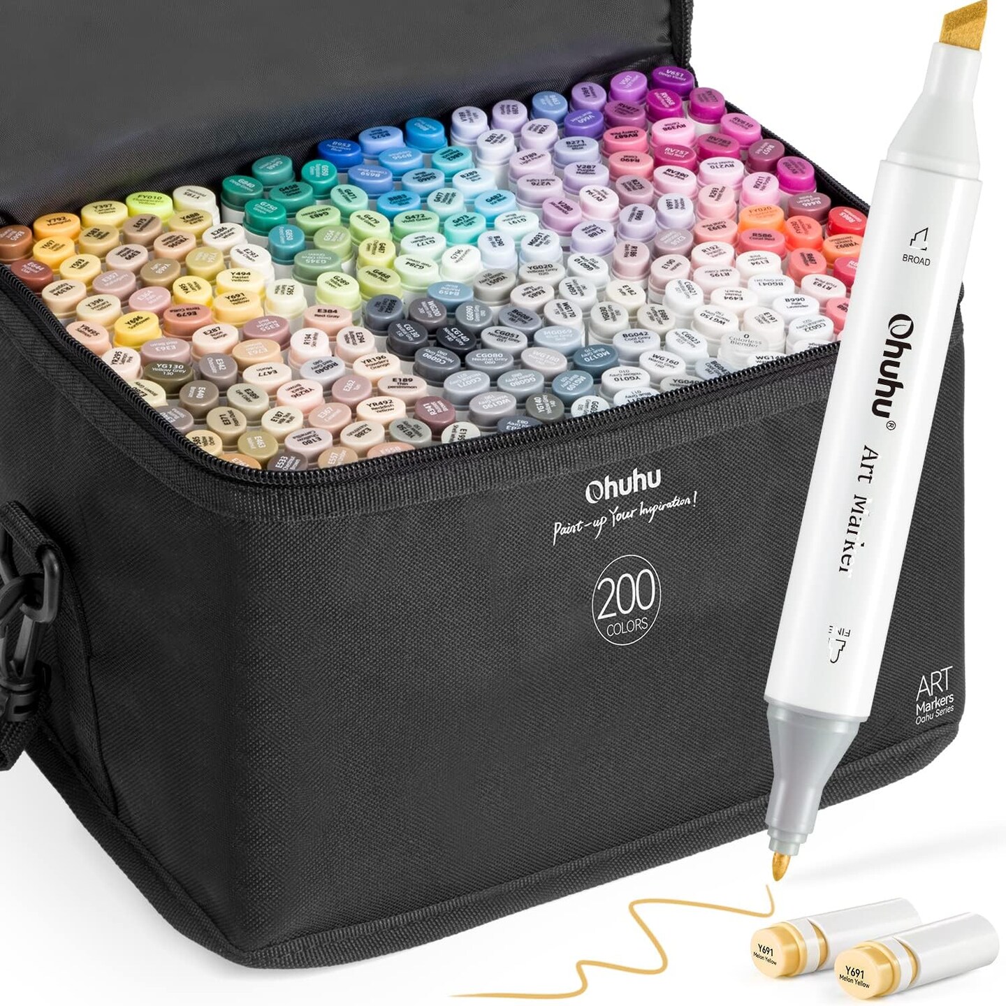 Ohuhu Alcohol Markers 200 Colors - Double Tipped Art Drawing Marker Set for Artists Adults Coloring Sketch Illustration - Chisel &#x26; Fine Dual Tip - Oahu of Ohuhu Markers - Alcohol-based Refillable Ink