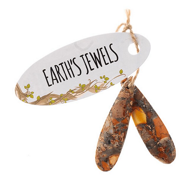 Earth&#x27;s Jewels Semi-Precious 12x46mm Synthetic Imperial Jasper Orange Teardrop Pendants