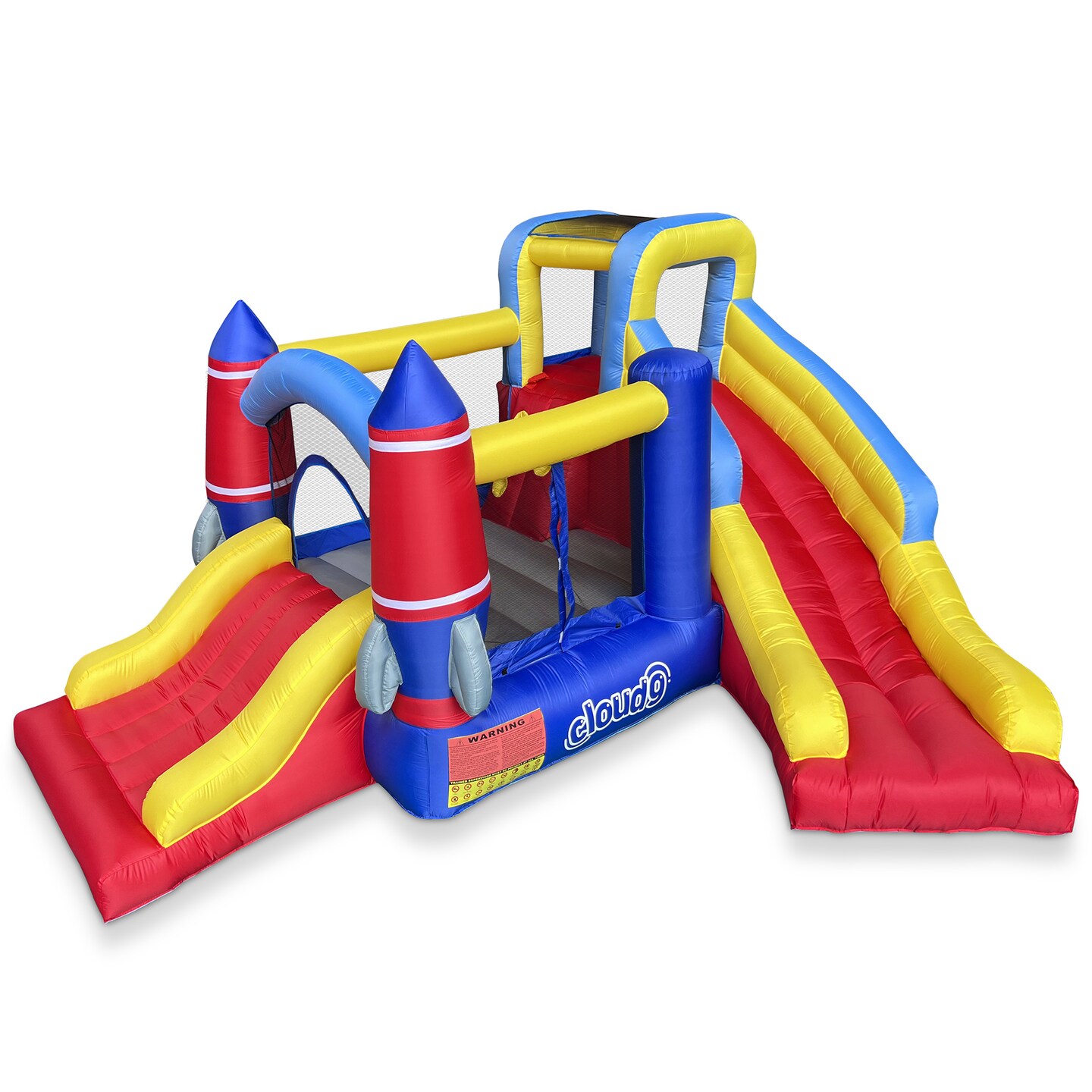 Cloud 9 Inflatable Rocket Bounce House with Blower, Bouncer for Kids with Two Slides and Large Jumping Area