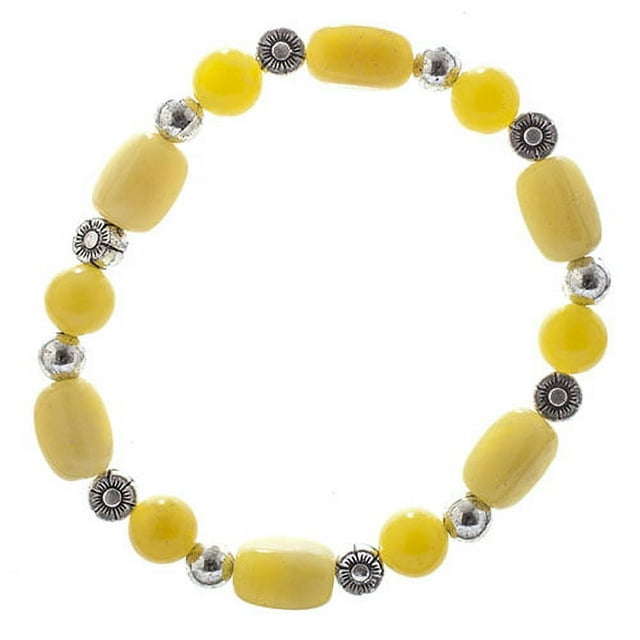 Earth&#x27;s Jewels Semi-Precious New Jade Natural Green Bracelet, Silver Spacer Beads