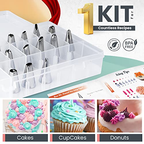 RFAQK 74 PCs Icing Piping Bags and Tips Set, Cake Decorating Kit with 48-Numbered Piping Tips, 20+1 Pastry Bags for Cookie Cupcake Cake Decoration, Cake Decorating Tips Set with Booklet and E-book