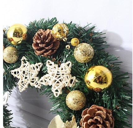 Front Door Artificial Christmas Wreaths Indoor Outdoor Home Decorations with Christmas Gold Glitter Poinsettias Artificial Flowers Star and Pine Cones
