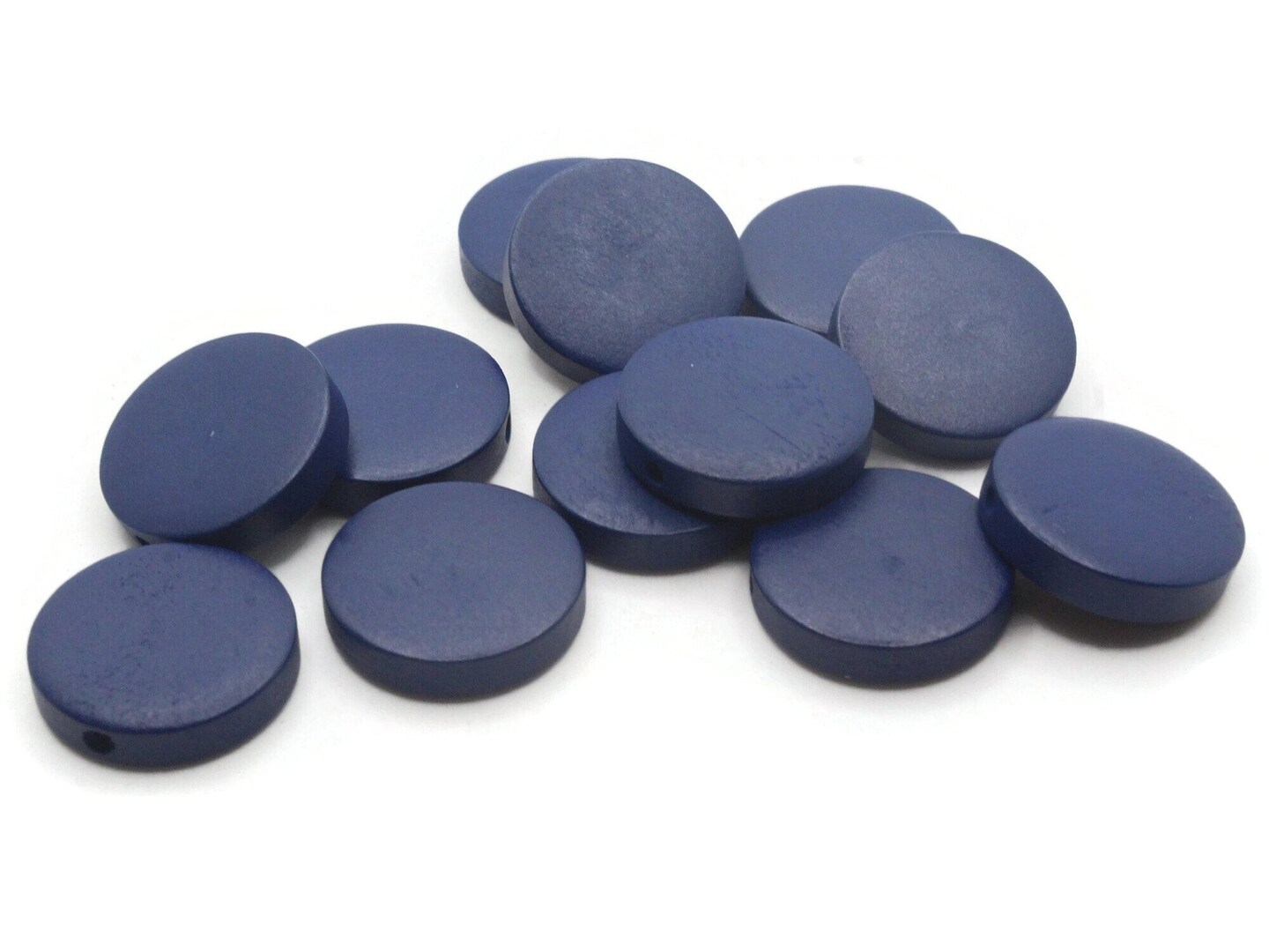 12 20mm Blue Round Flat Disc Wooden Coin Beads