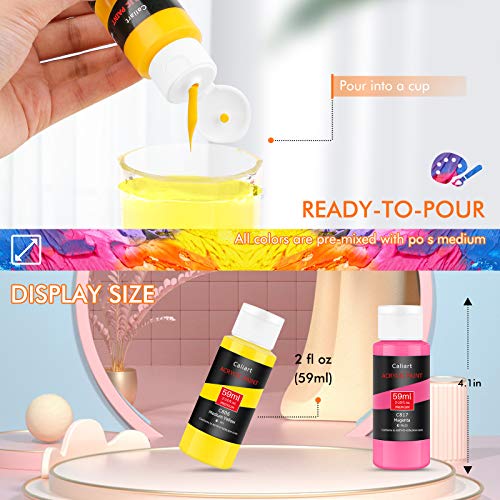 24 Colors Acrylic Paint Set With 12 Brushes, (59ml, 2oz) Art Craft Paints Gifts for Artists Kids Beginners & Painters, Easter Basket Stuffers Pumpkin Canvas Ceramic Rock Painting Supplies Kit