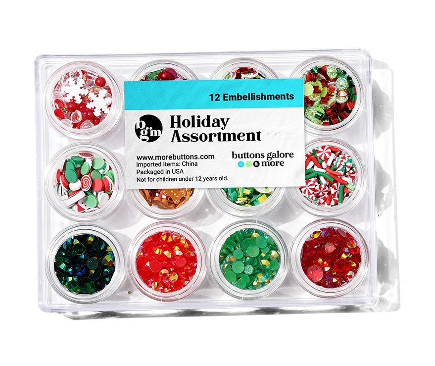 Buttons Galore Christmas Holiday Embellishment Assortment for Crafts - 12 Colors