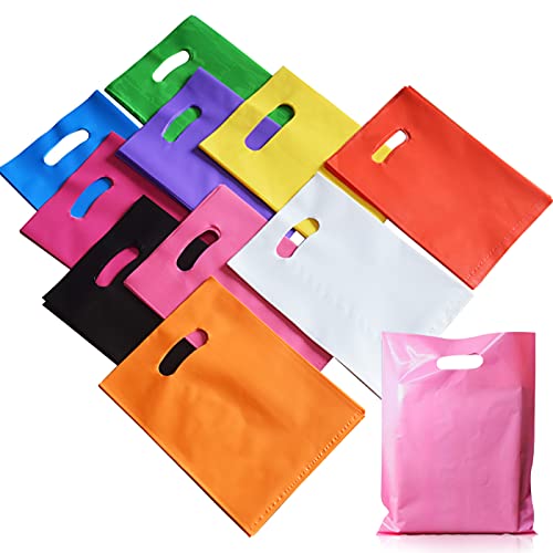 VieFantaisie Plastic Party Favor Bags Small Gift Bags, 100 PCS 6&#x22; x 8&#x22; Goodie Bags for Kids, Rainbow Party Gift Bags Bulk with Handle for Kids Birthday Party, Easter, Christmas, Halloween, 10 Colors