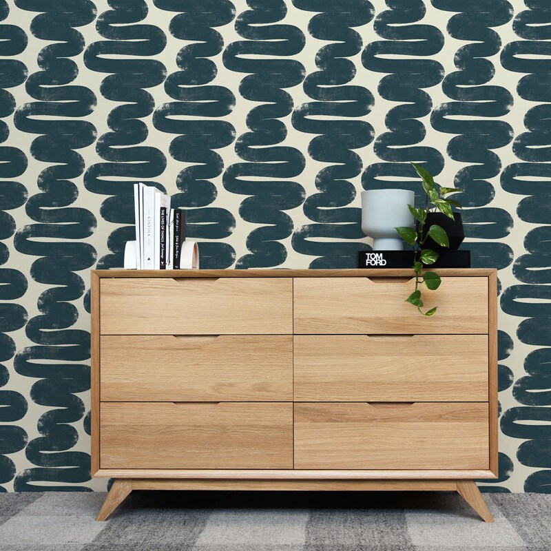 Tempaper Wiggle Room by Bobby Berk Peel and Stick Wallpaper Blue/Cream