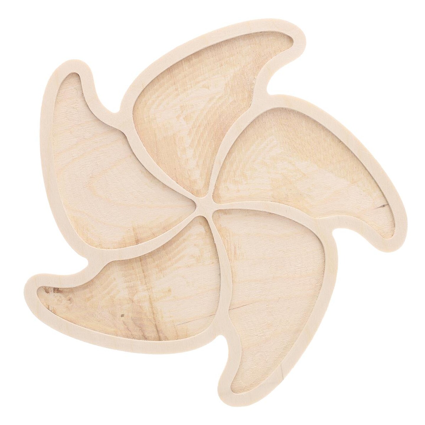 Welled Wood Surface, Pinwheel shaped, 10&#x22; x 9.68&#x22;, for wooden trays, crafts and decorations, welled center for resin design or paint - for decoupage, engraving, wood burning