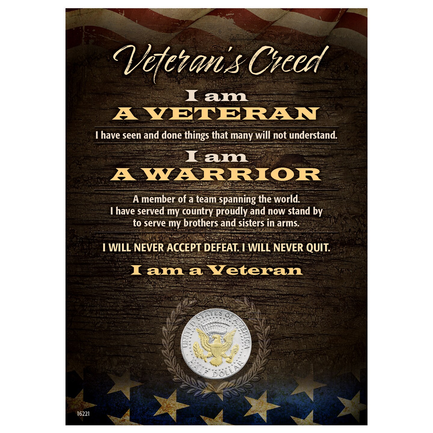 Veteran&#x27;s Creed with Genuine JFK Half Dollar Matted Coin