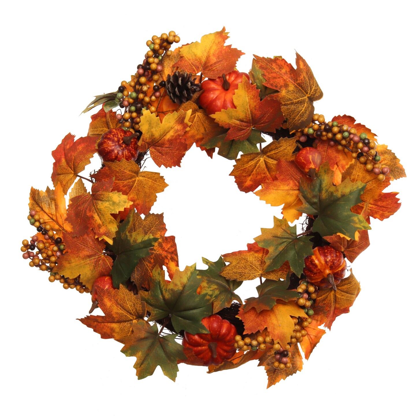20&#x22; Maple Leaf Wreath with Berries &#x26; Pumpkins by Floral Home&#xAE;