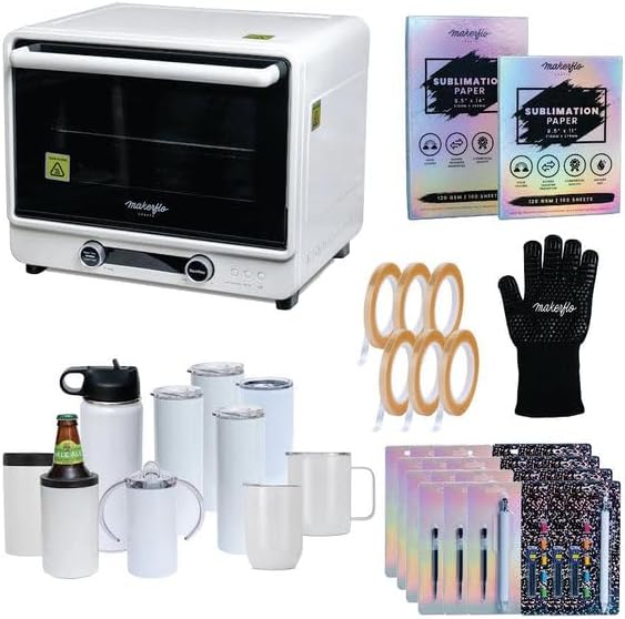 Makerflo 40 L Sublimation Oven for Tumbler, Bottle, Mug| Heat Resistant Gloves, 1 Wire Shelf, 1 Metal Mesh Shelf for Smaller Objects, and 1 Catch Plate | Ideal Gift for Crafters
