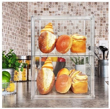 3 Layers Large Bread Box for Kitchen Countertop Clear Bread Storage with Adjustable Food Safe for Bread, Bagel, and Muffins