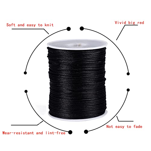 109 Yards 1.5 mm Nylon Cord Beading Satin String for Chinese Knotting Rattail Beading Macrame Friendship Bracelet Jewelry Making(Black)