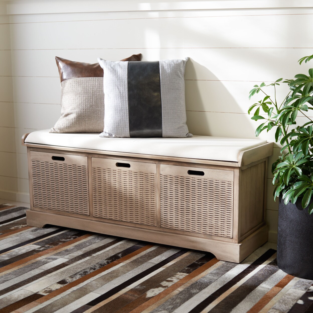Safavieh   Landers 3-Drawer/Cushion Storage Bench Sand
