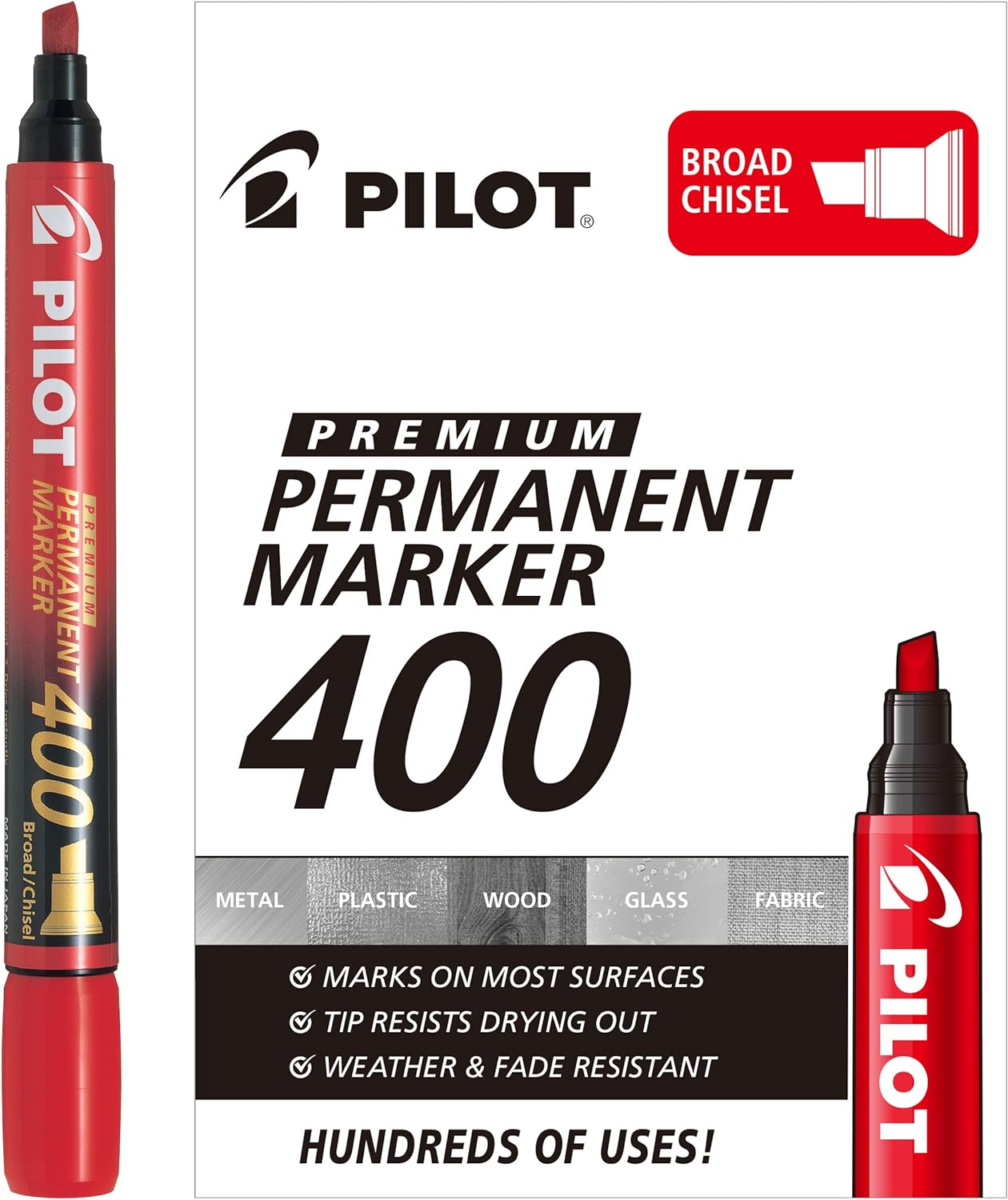 Premium 400 Permanent Markers, Broad Point Chisel Tip, Red (SA4-RED) (44115)