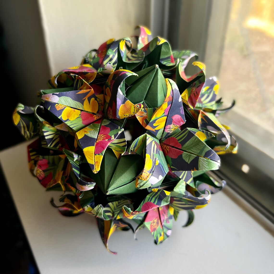 Kaleidoscope Tie Dye Origami Kusudama OOAK Paper Sculpture