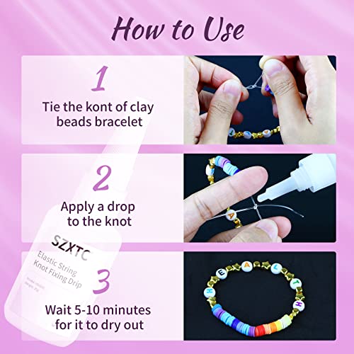 2 Pieces Clay Beads Bracelets Professional Elastic String Kont Fixing Drip, Keep Stretch String Braclet Stay Tied for Flat Round Polymer Heishi Beads Spacer Charm Jewelry Making Kit