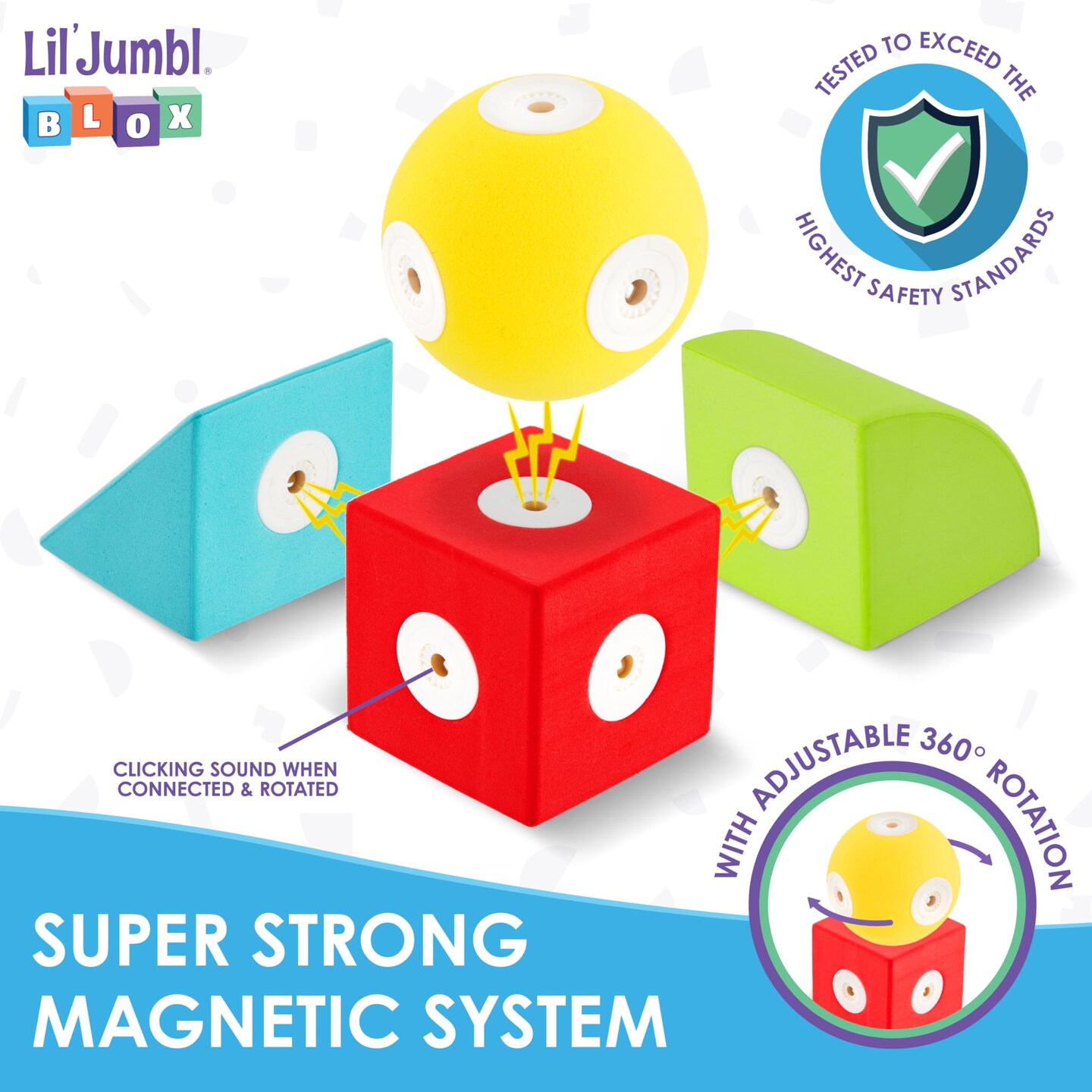 Lil' Jumbl Blox Magnetic Building Blocks Set, STEM Education Foam Blocks for Boys & Girls Ages 3-6