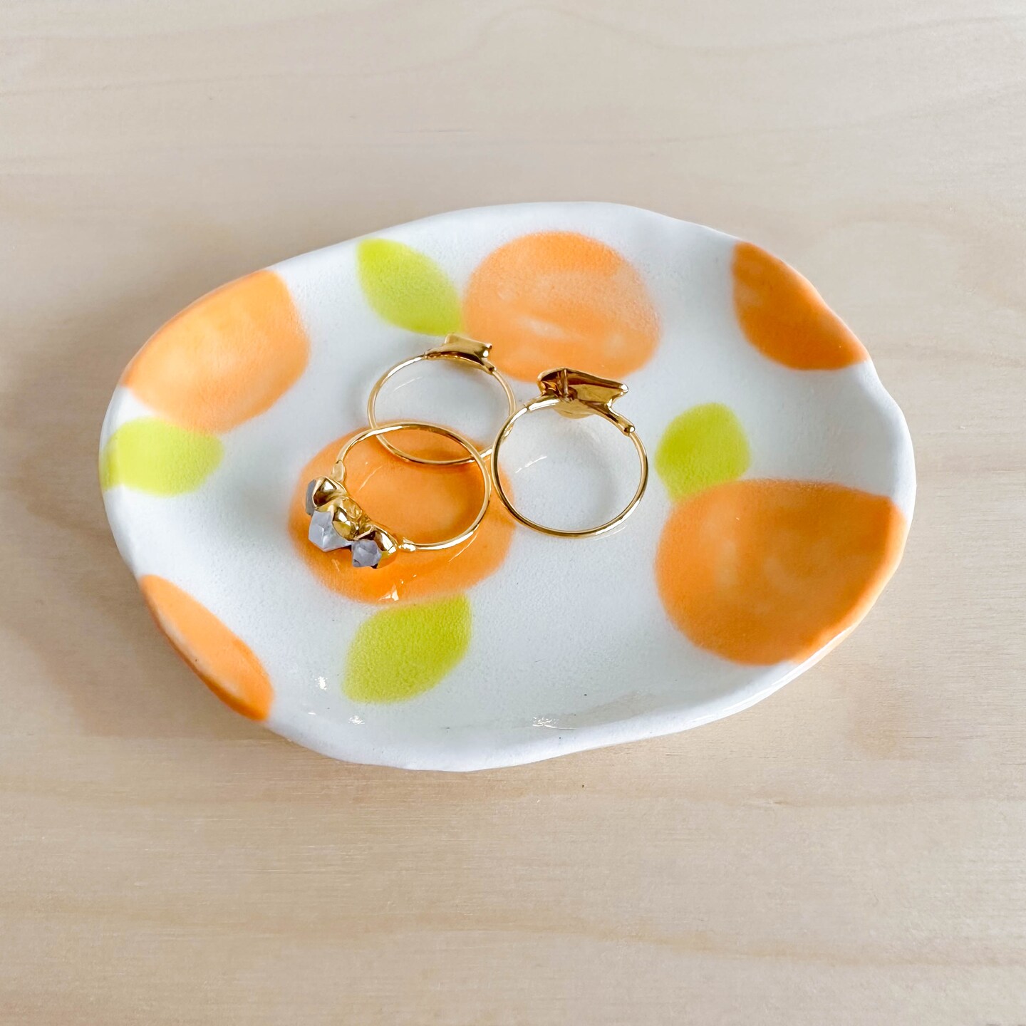 Orange jewelry dish, ceramic clay, small cute fruity decor, fun quirky ...