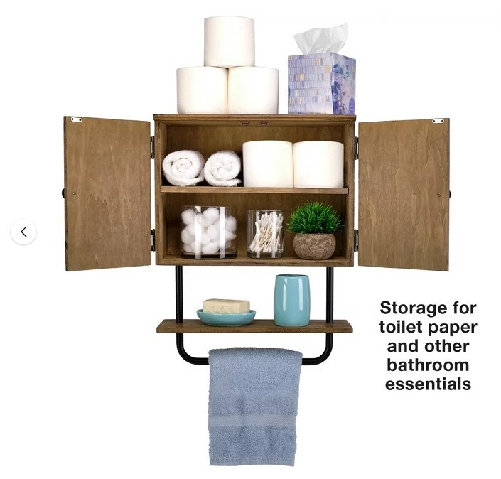 Rustic Brown Barndoor Bathroom Wall Cabinet, Space Saver Storage Cabinet Kitchen Medicine Cabinet with Adjustable Shelf and Towel Bar